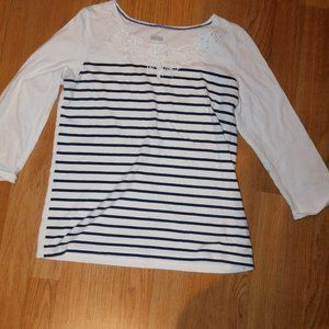 3/4 Length Striped Shirt w/ Lace Neckline